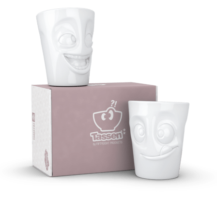 Becher Set Nr. 3 "Witzig & Lecker" ohne Henkel in weiß, 350 ml – Bild 6