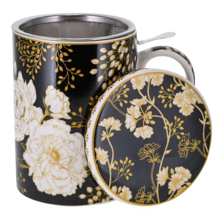 Porzellan Deckelbecher "Art Deco & Flowers" 350 ml