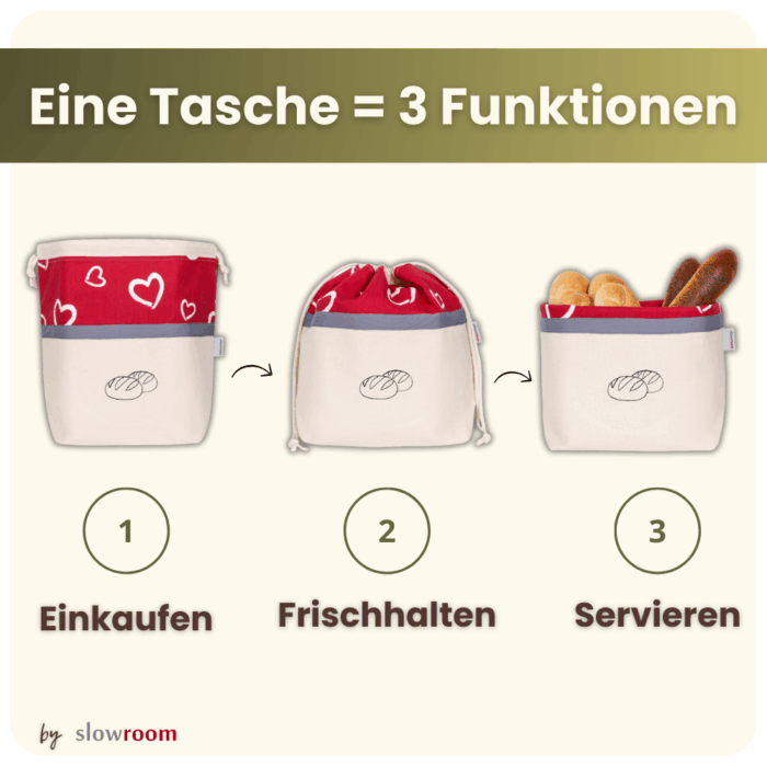3 in 1 Brottasche "Herzen / Hearts" aus Baumwolle – Bild 5