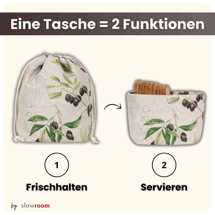 2 in 1 Brottasche "Schwarze Oliven" aus Leinen - Neuheit – Bild 5